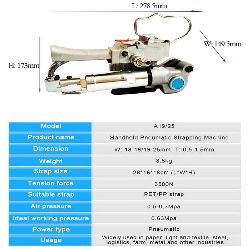 Handheld pneumatic combination Tool for Strapping, Pet Strapping Tool, Pneumatic Strapping Tool, Combination Strapping Tool Herramienta combinada neumática de mano para flejado, herramienta de flejado para mascotas, herramienta de flejado neumática, herramienta de flejado combinada