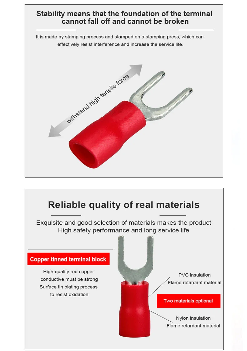 Terminales de pala con aislamiento de nylon SVN, terminal de extremo de cable de cobre de pala continua, terminal de empalme de perno, terminal de pala, terminal de pala Svn, perno de terminal de cobre 